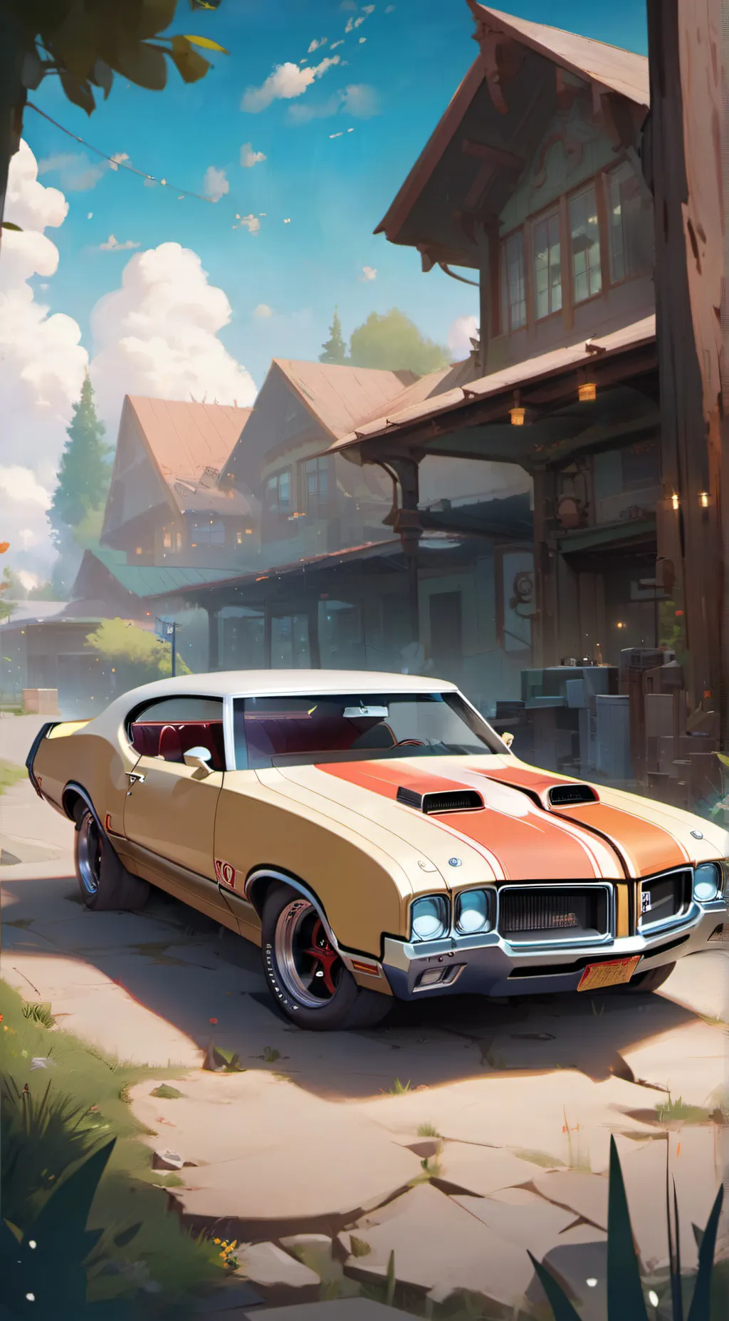 ai character: '70 Oldsmobile 442 background