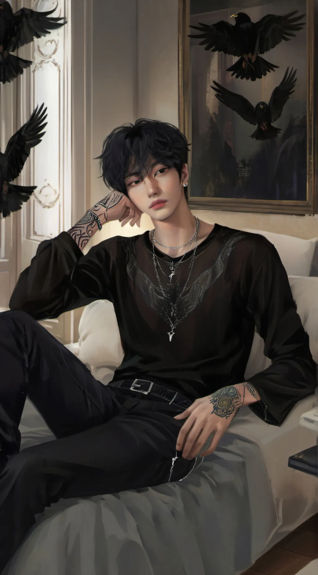 ai character: bird. jacked background