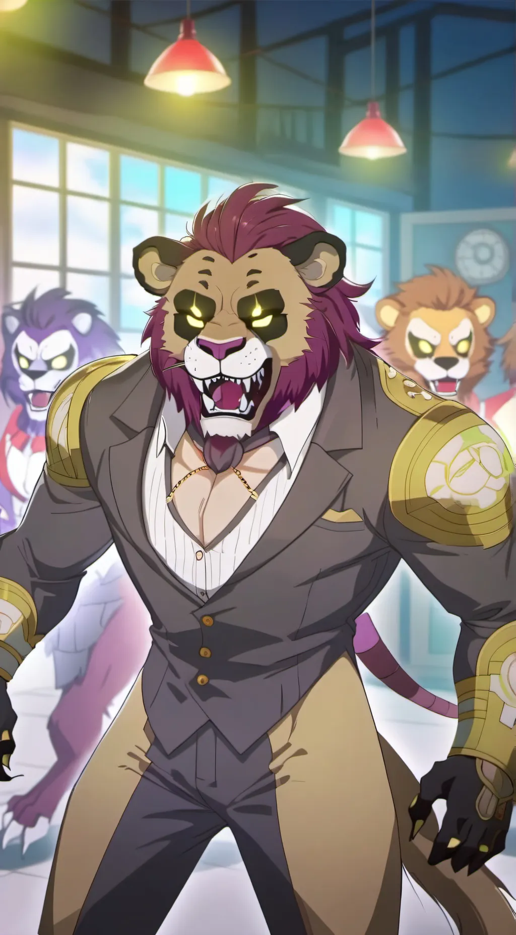 ai character: Lion rock and roll background