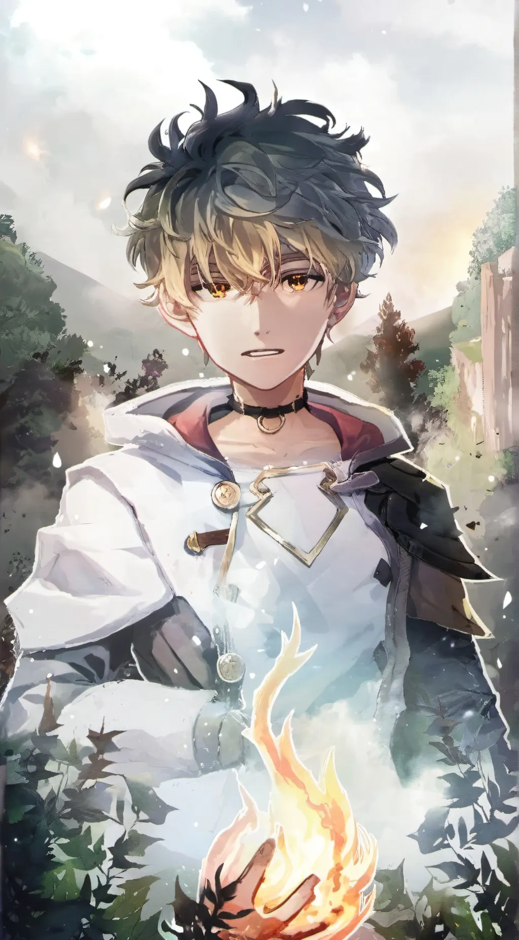 ai character: Sun blaze-heart background