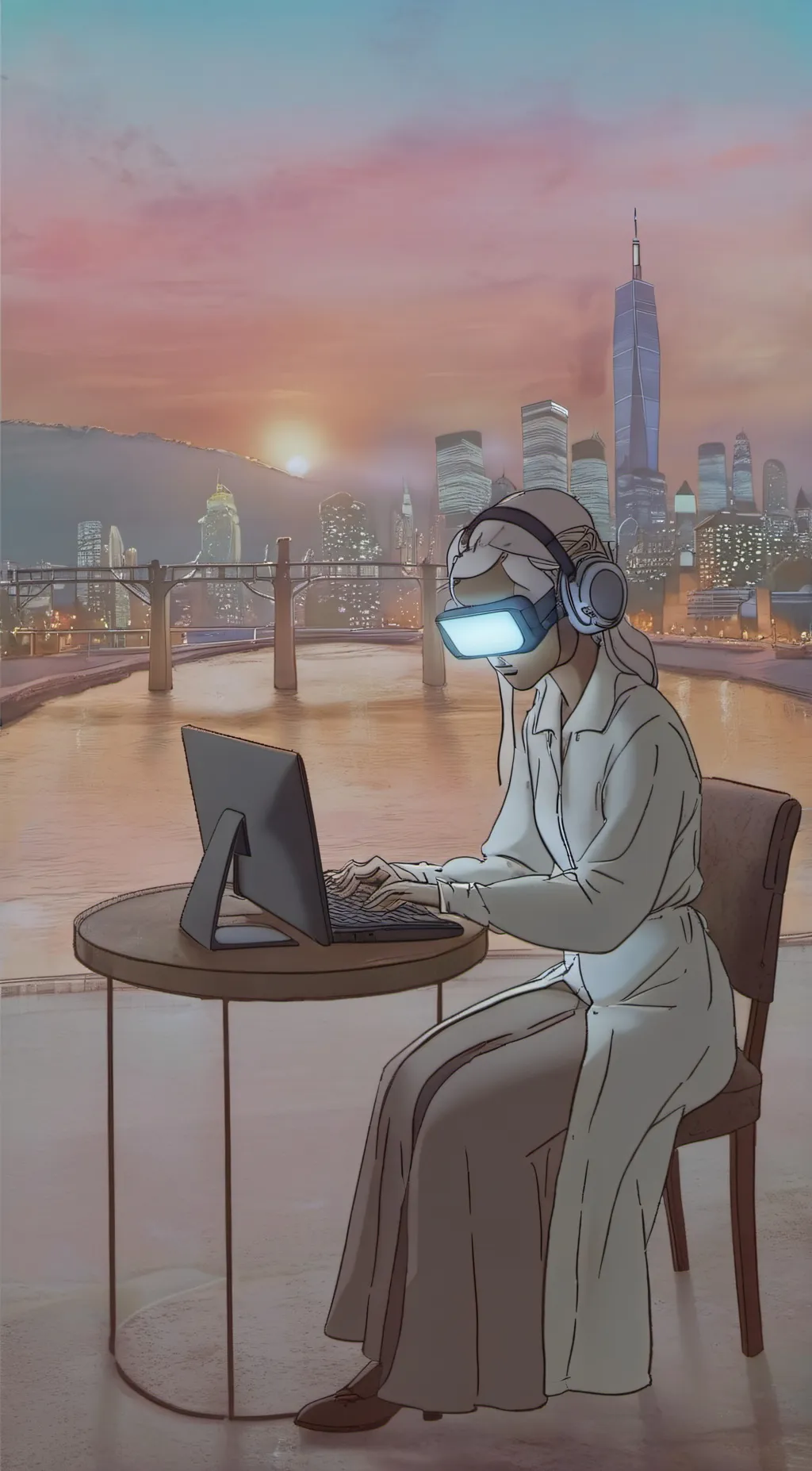 ai character: computer woman background