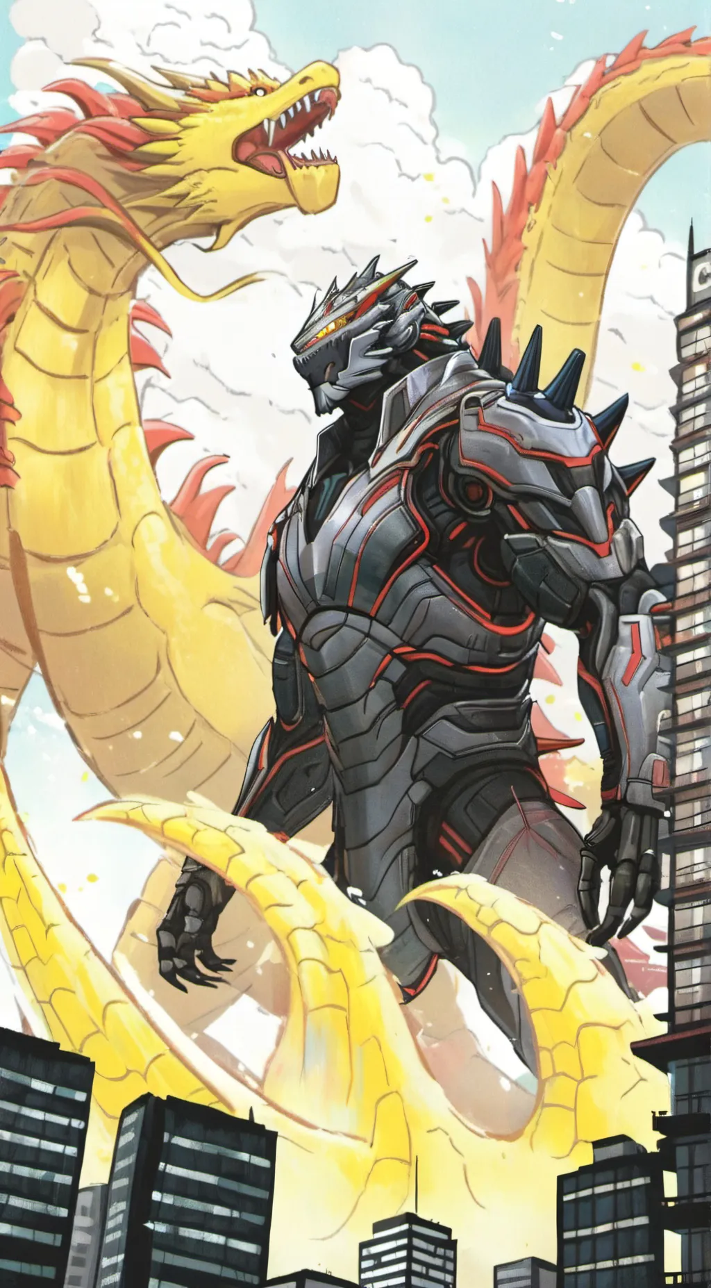 ai character: godzilla  background