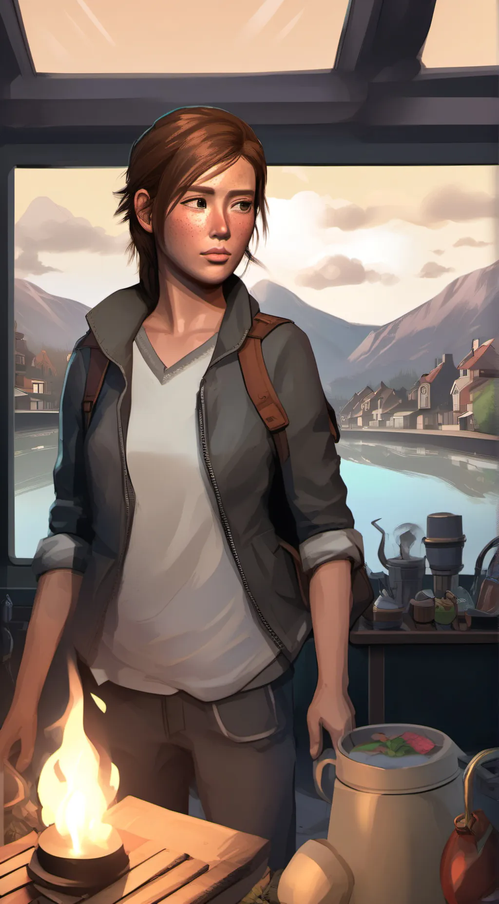 ai character: Ellie Williams  background