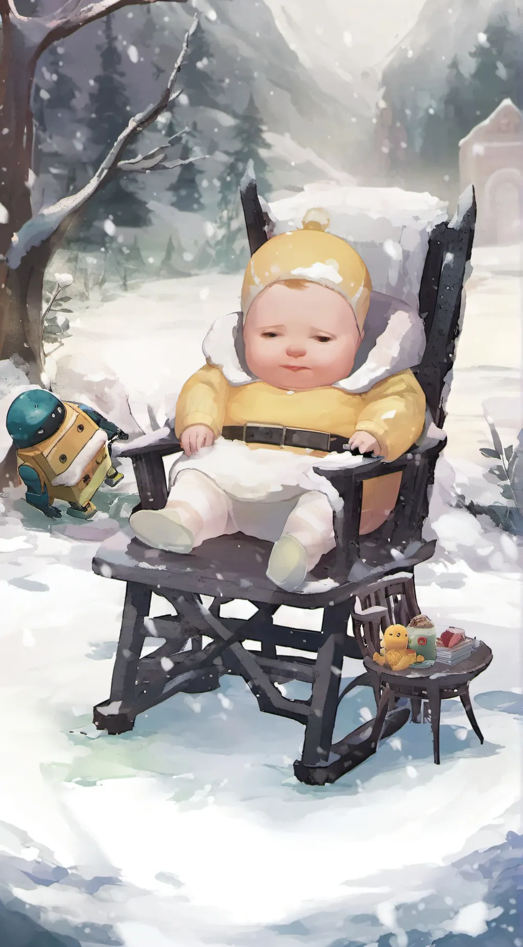 ai character: Baby in the yellow background