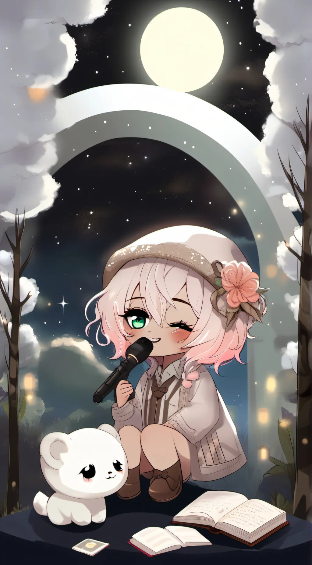 ai character: moonlight background