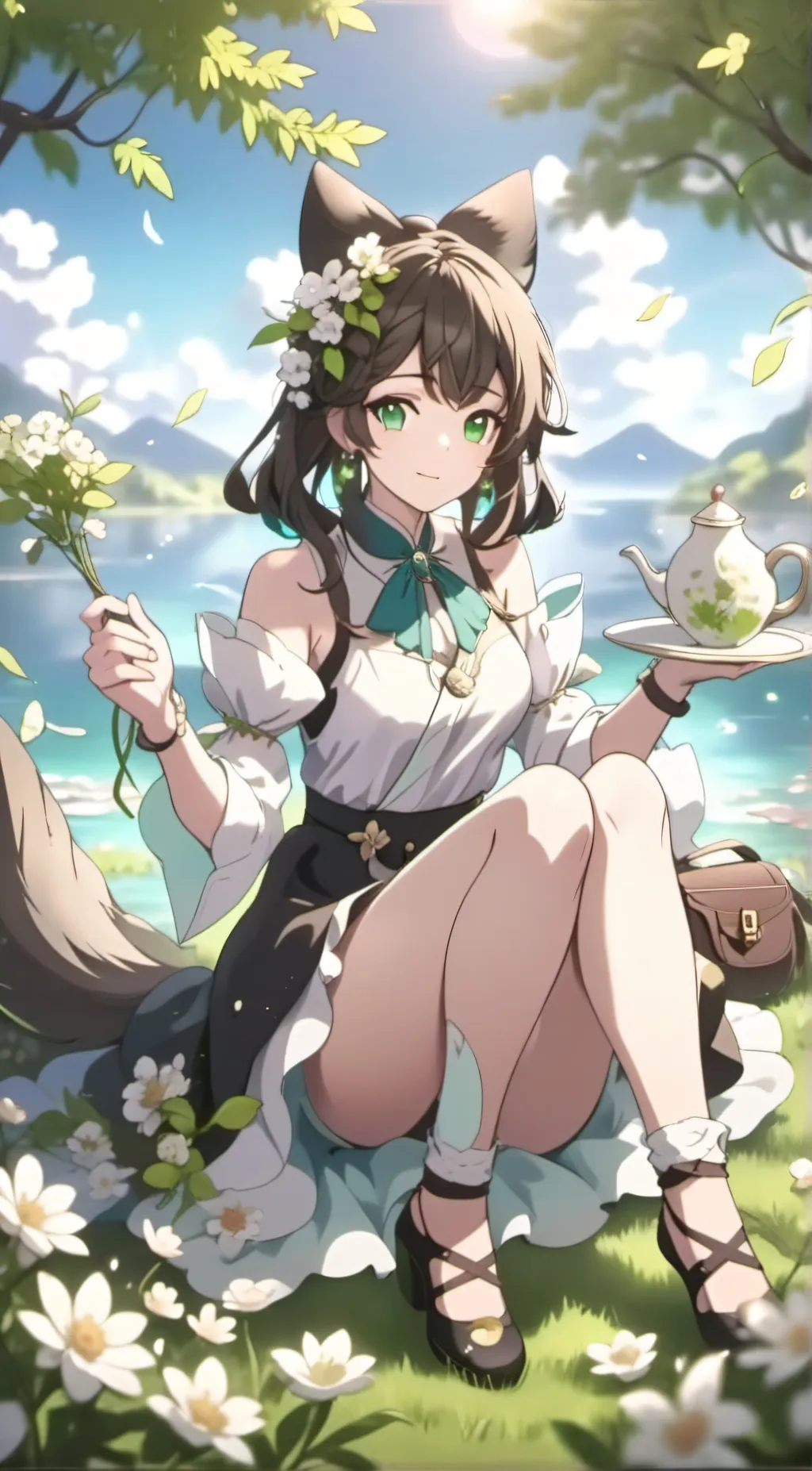 ai character: queen of flowers background