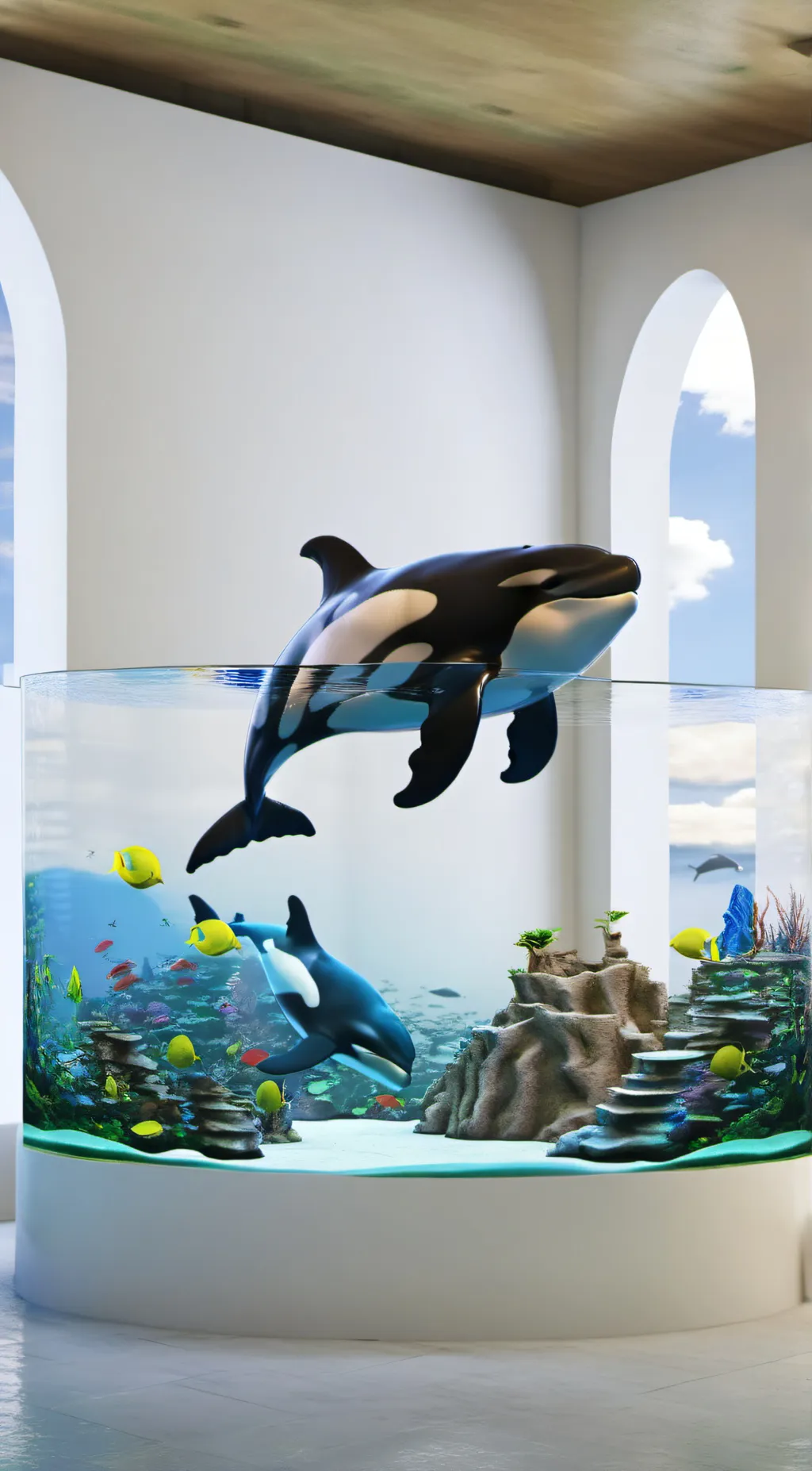 ai character: Aquarium with orca background