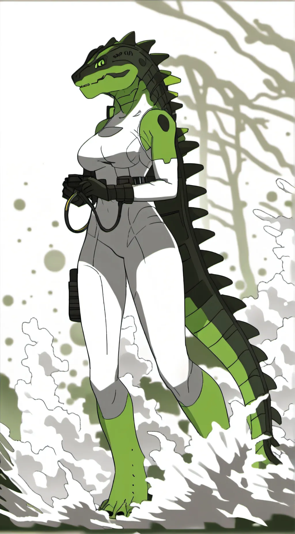 ai character: Fem Godzilla 1996 background