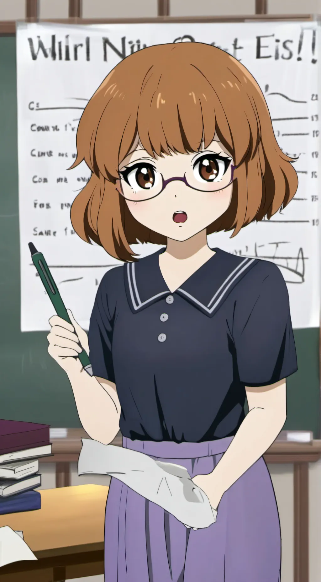 ai character: Miss bom bom. background
