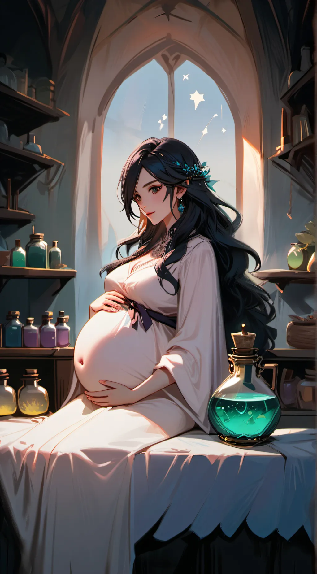 ai character: pregnant potion  background