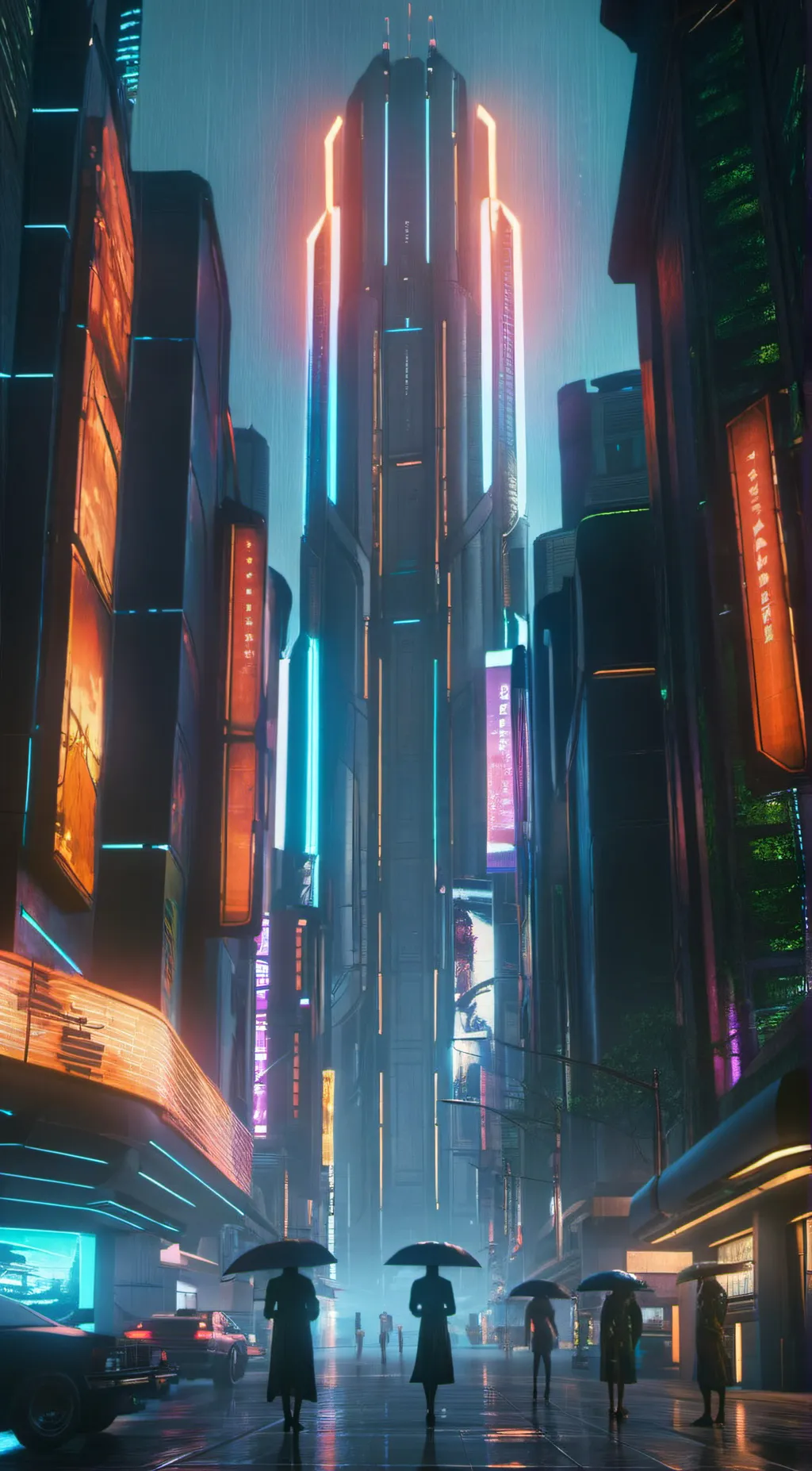 ai character: In the city NEON background