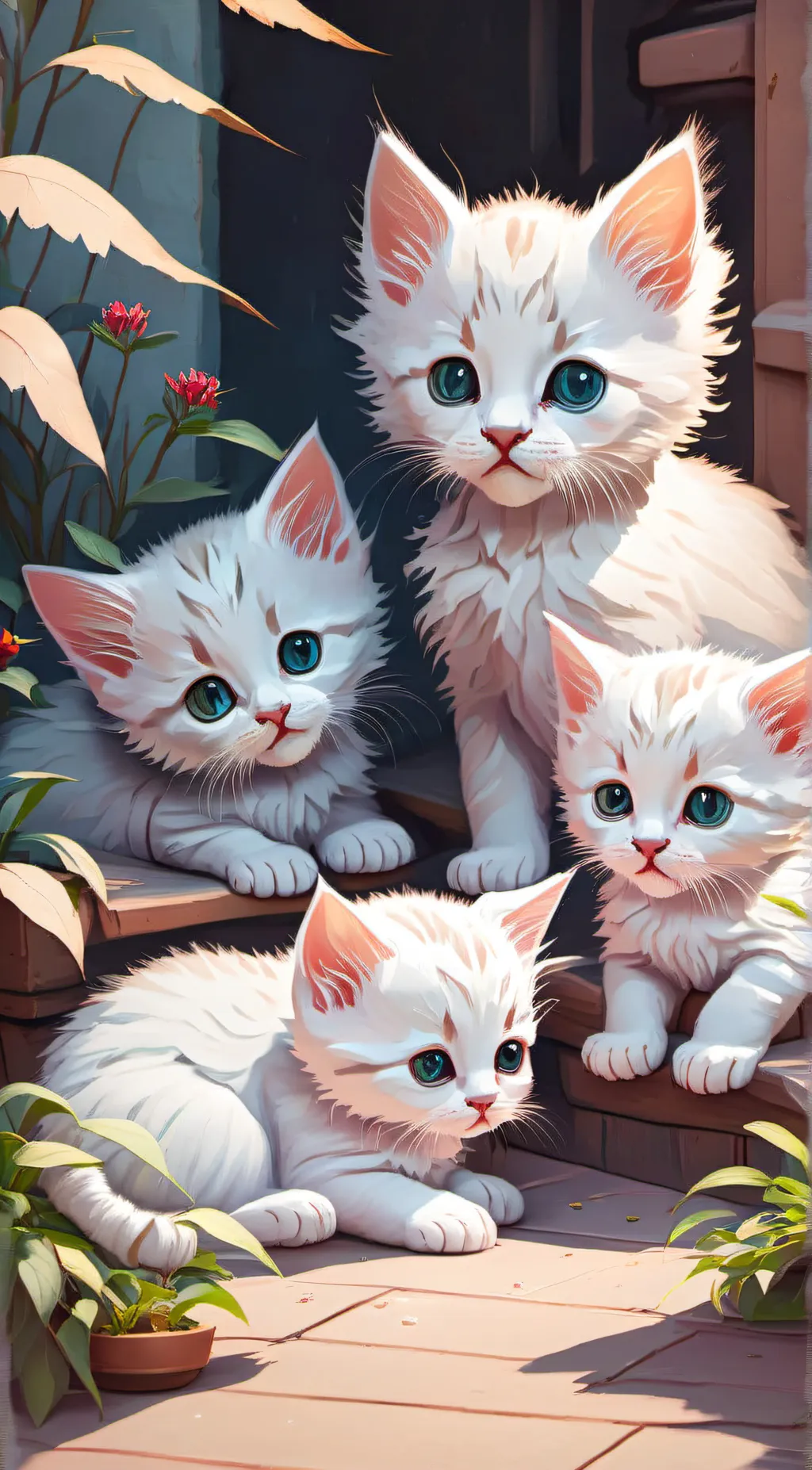 ai character: Mother and kittens background