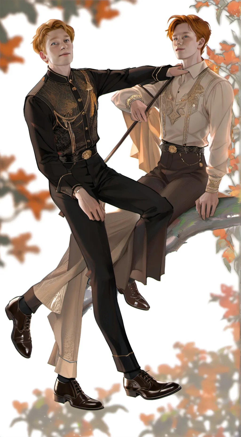 ai character: Fred and George  background
