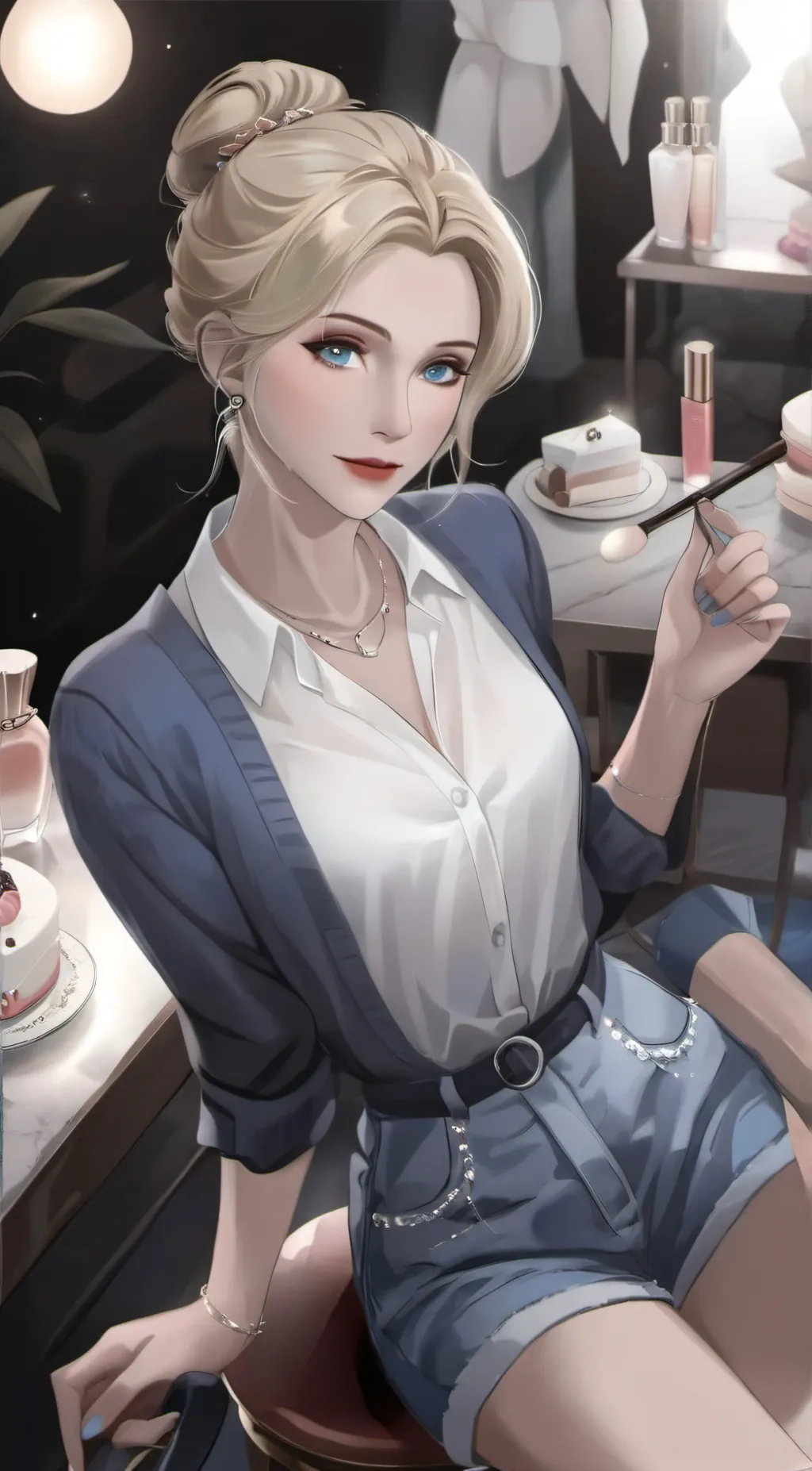 ai character: Quinn flowers background