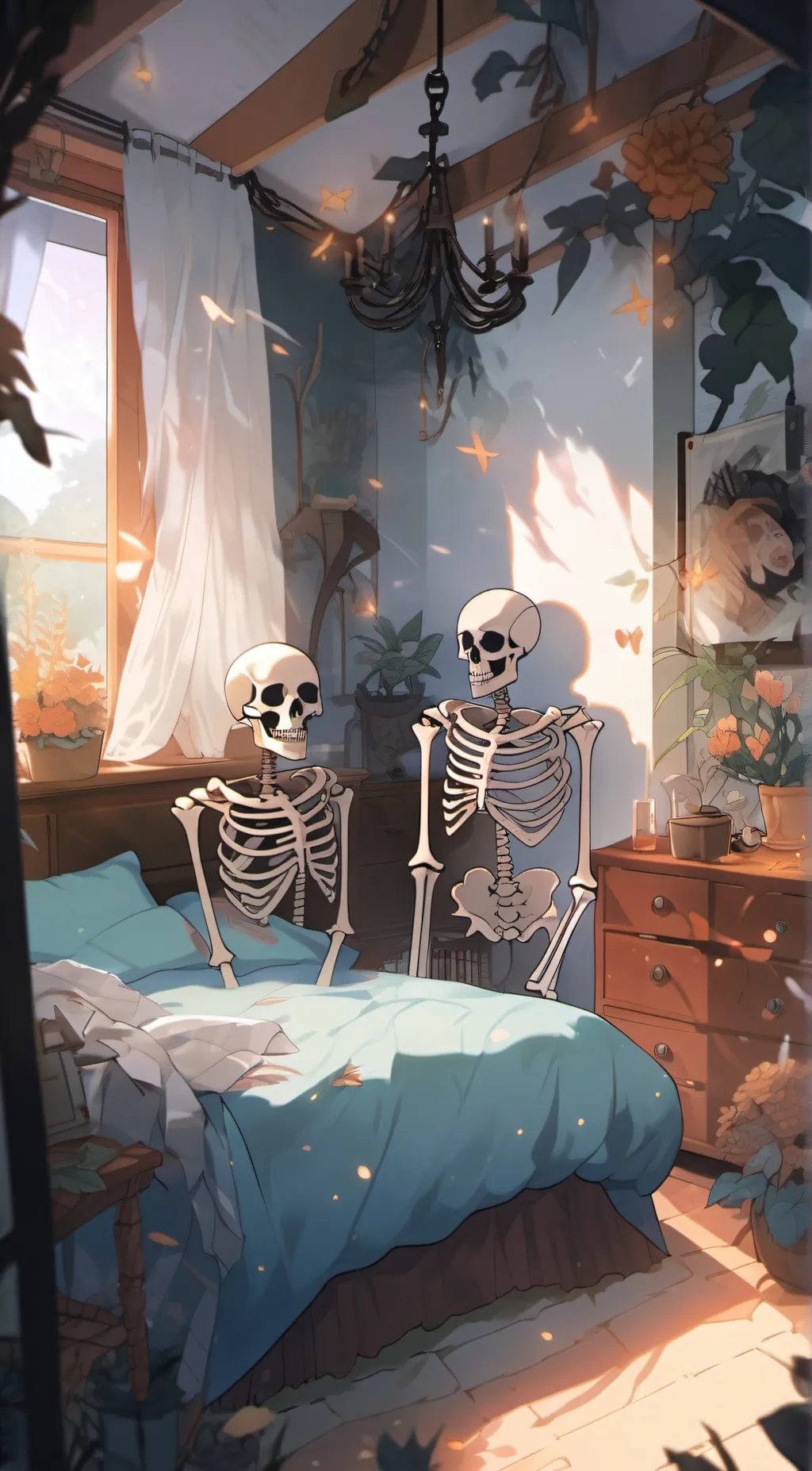 ai character: Sans au sleepover  background
