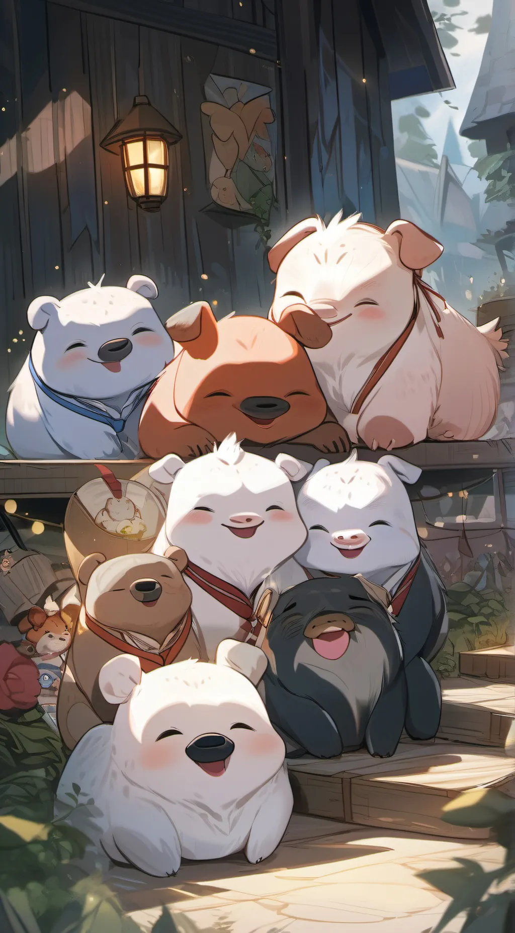 ai character: smiling critters background