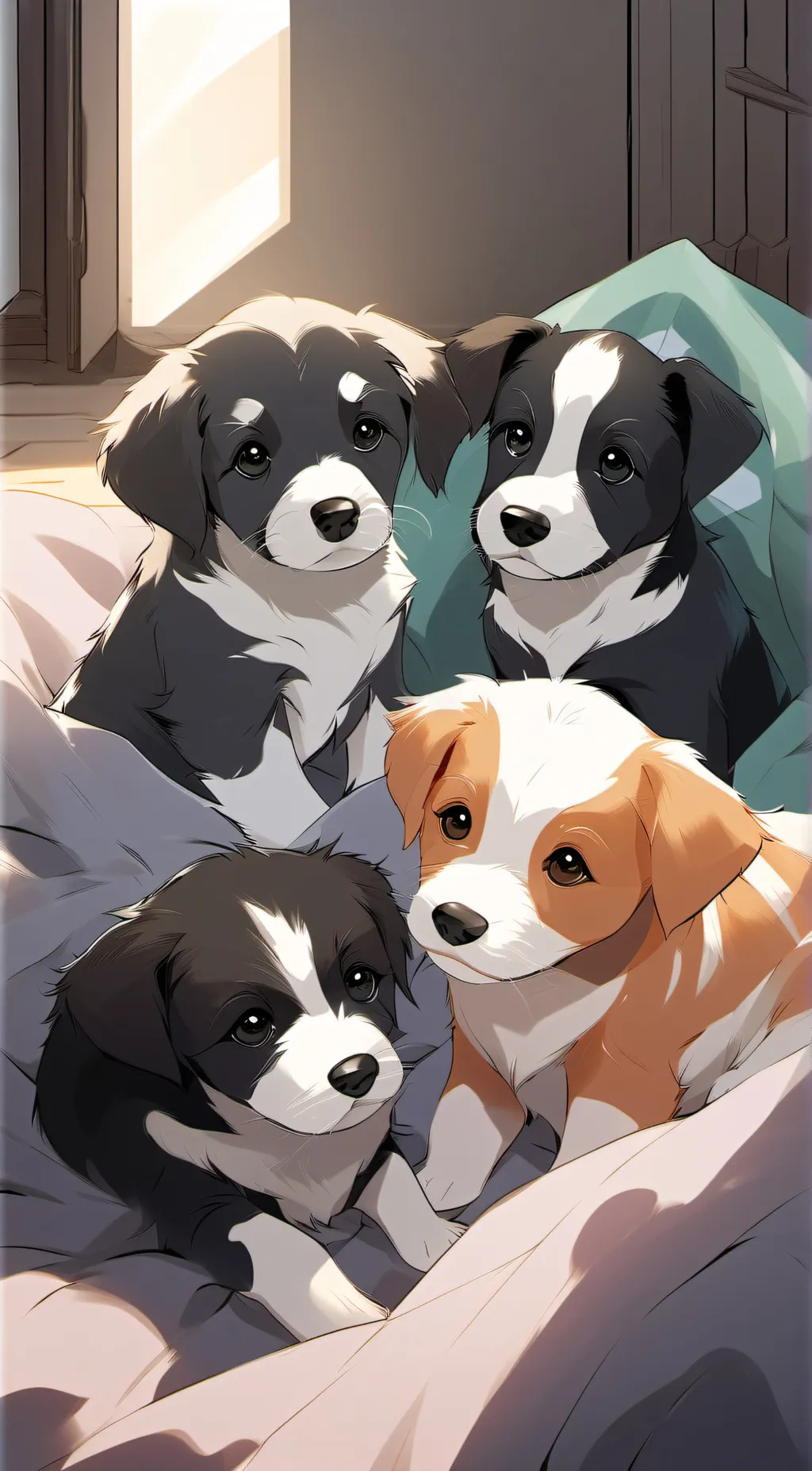 ai character: Four puppys background