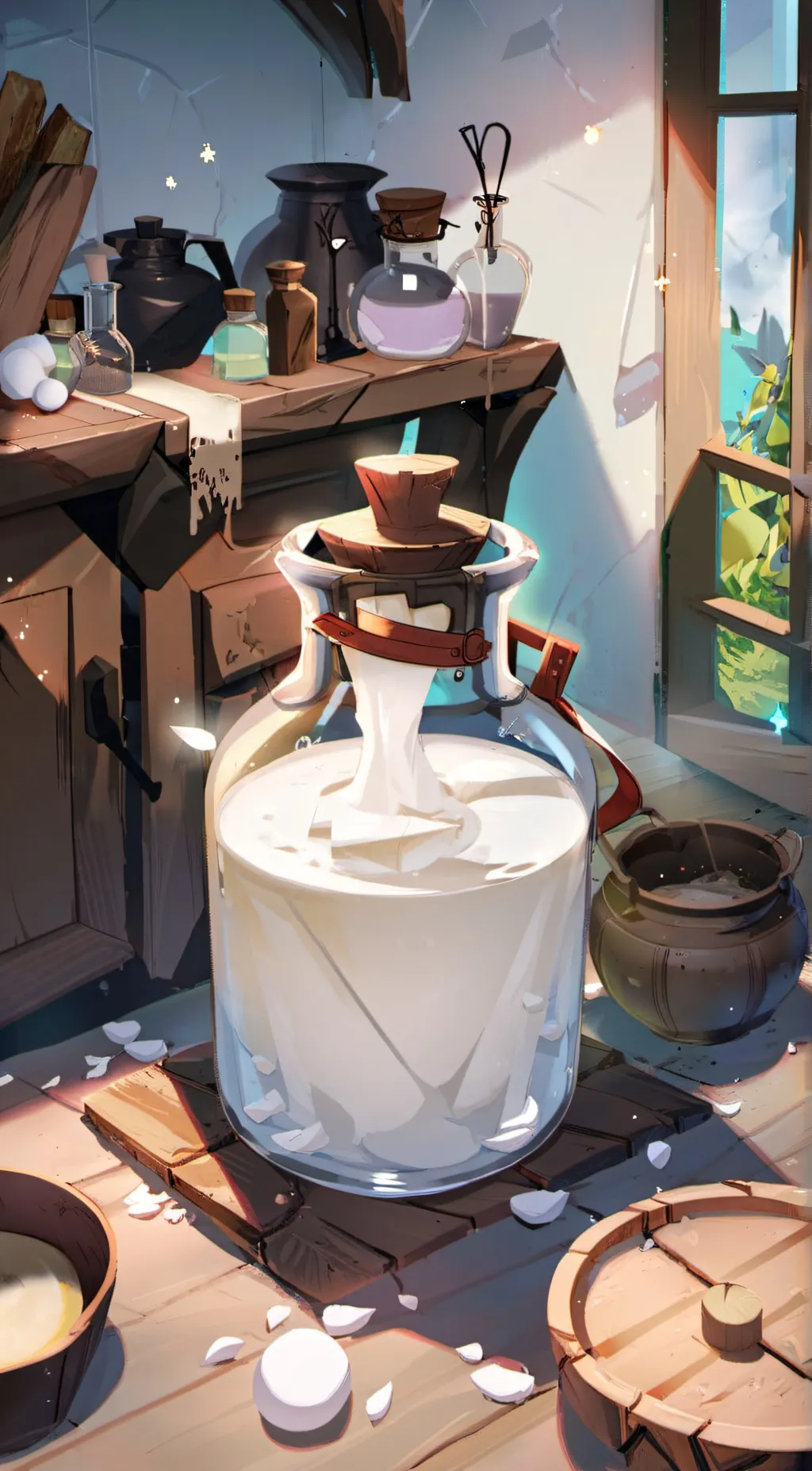 ai character: Goat mom potion background