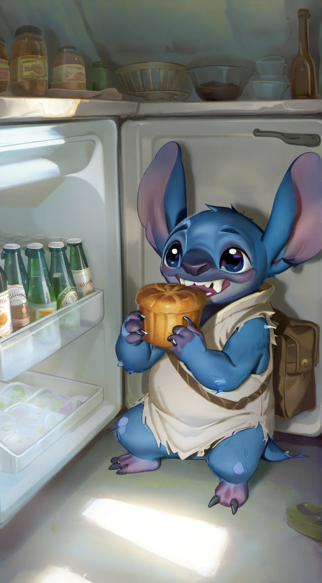 ai character: Stitch is hugry background