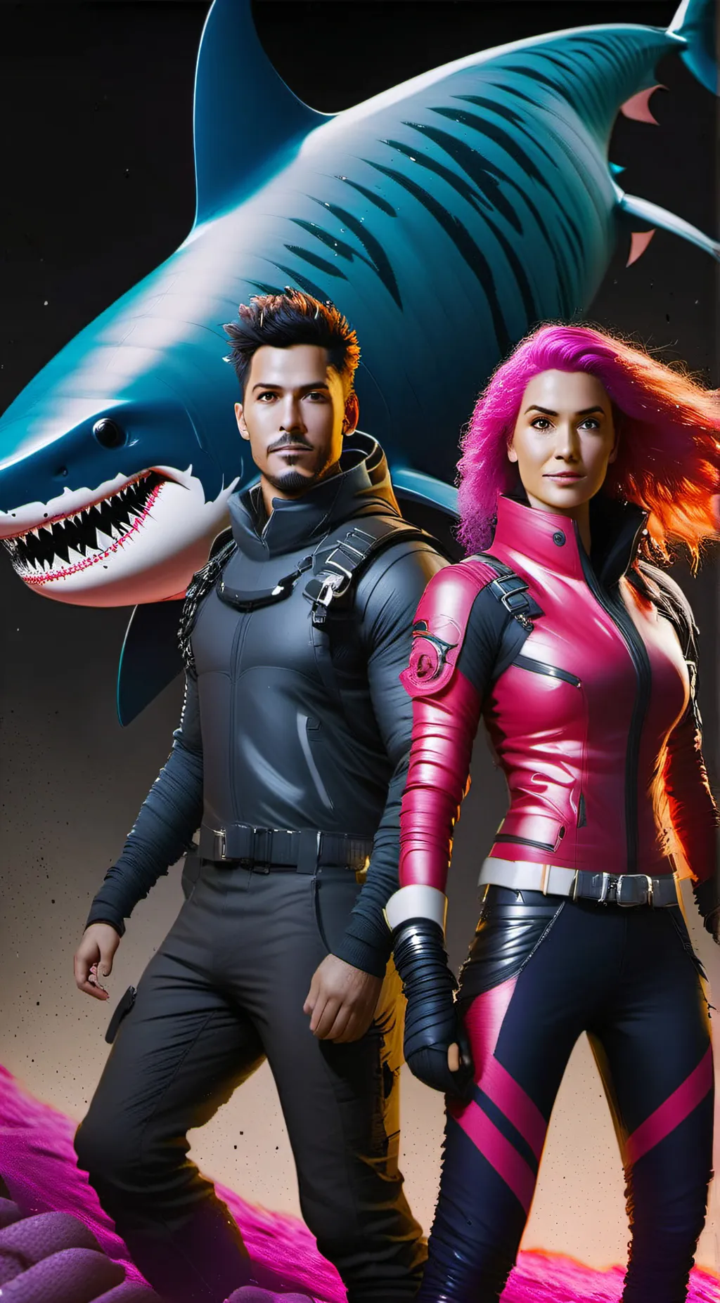 ai character: Shark boy lavagirl background