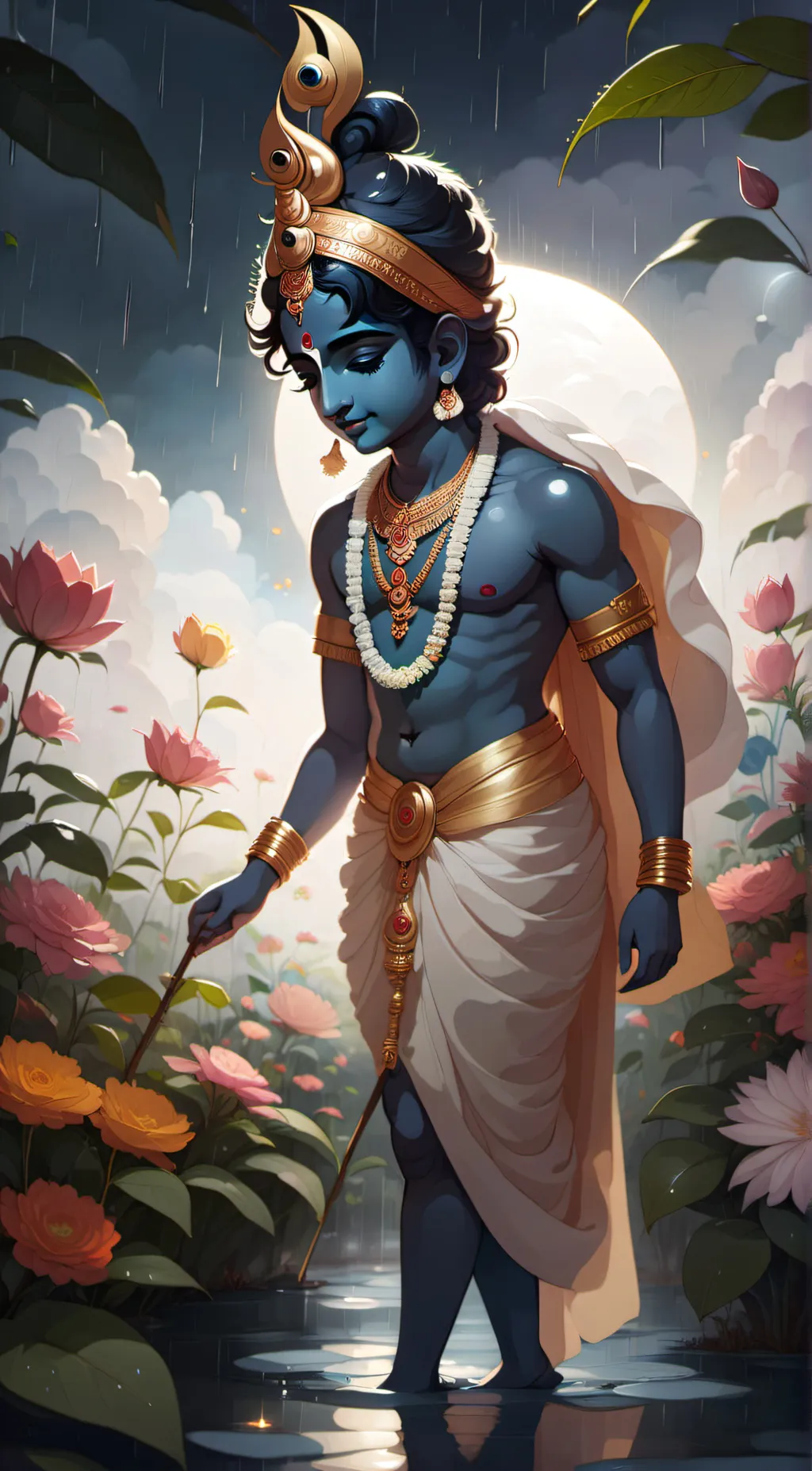 ai character: Lord Krishna  background