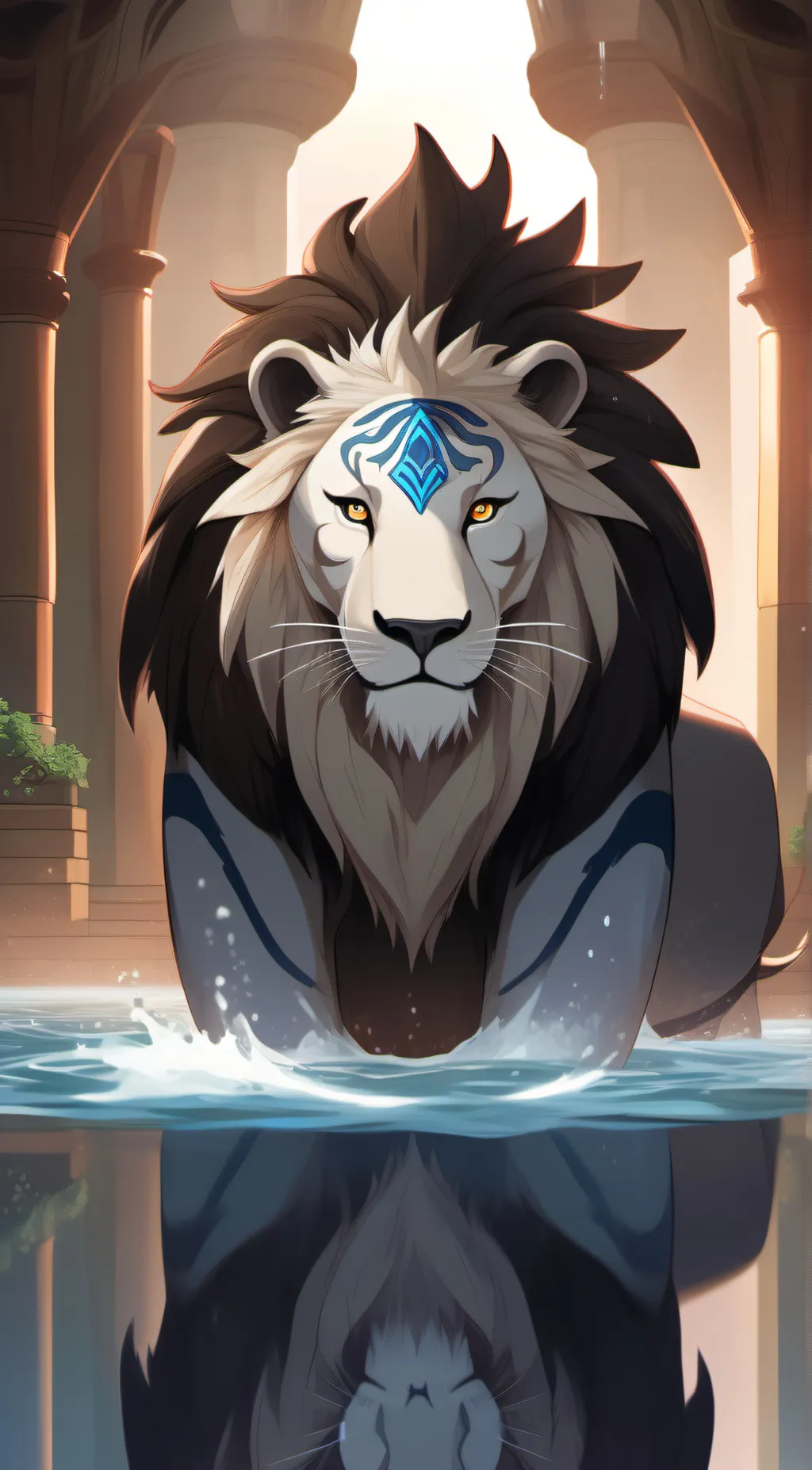 ai character: water lions background