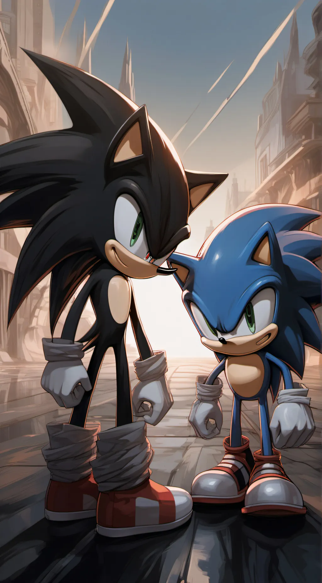 ai character: sonic. and shadow background