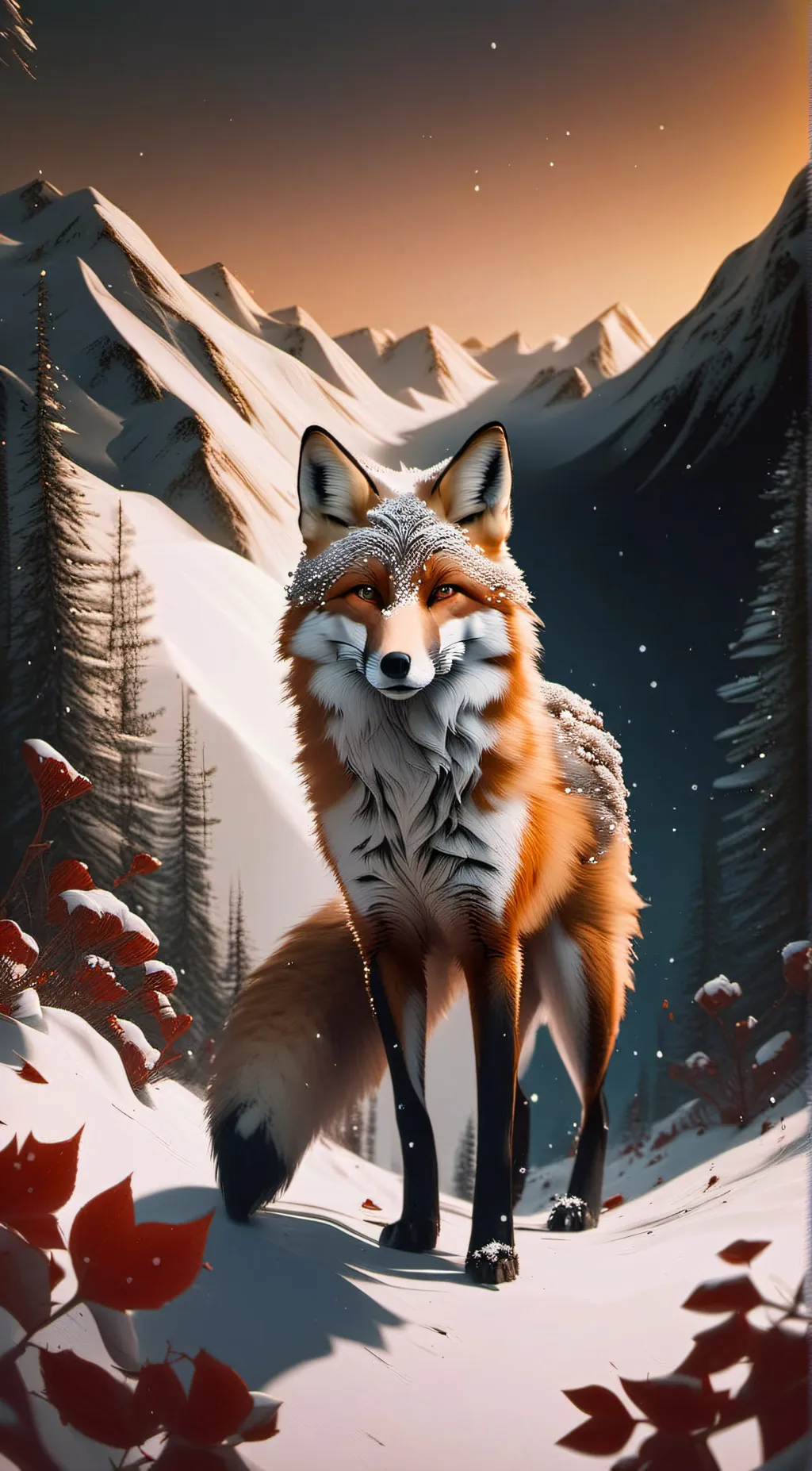 ai character: snow fox background