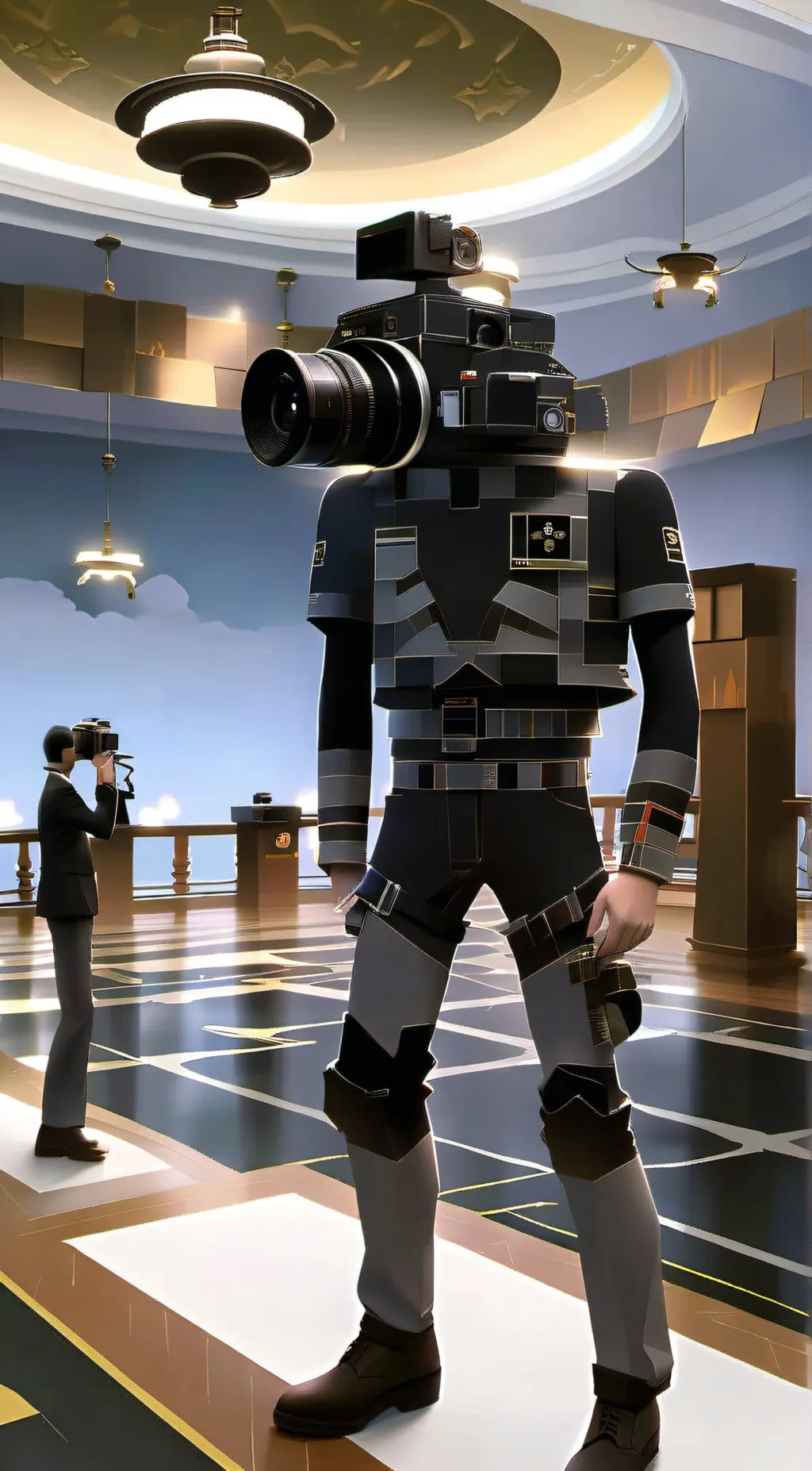 ai character: camera woman background