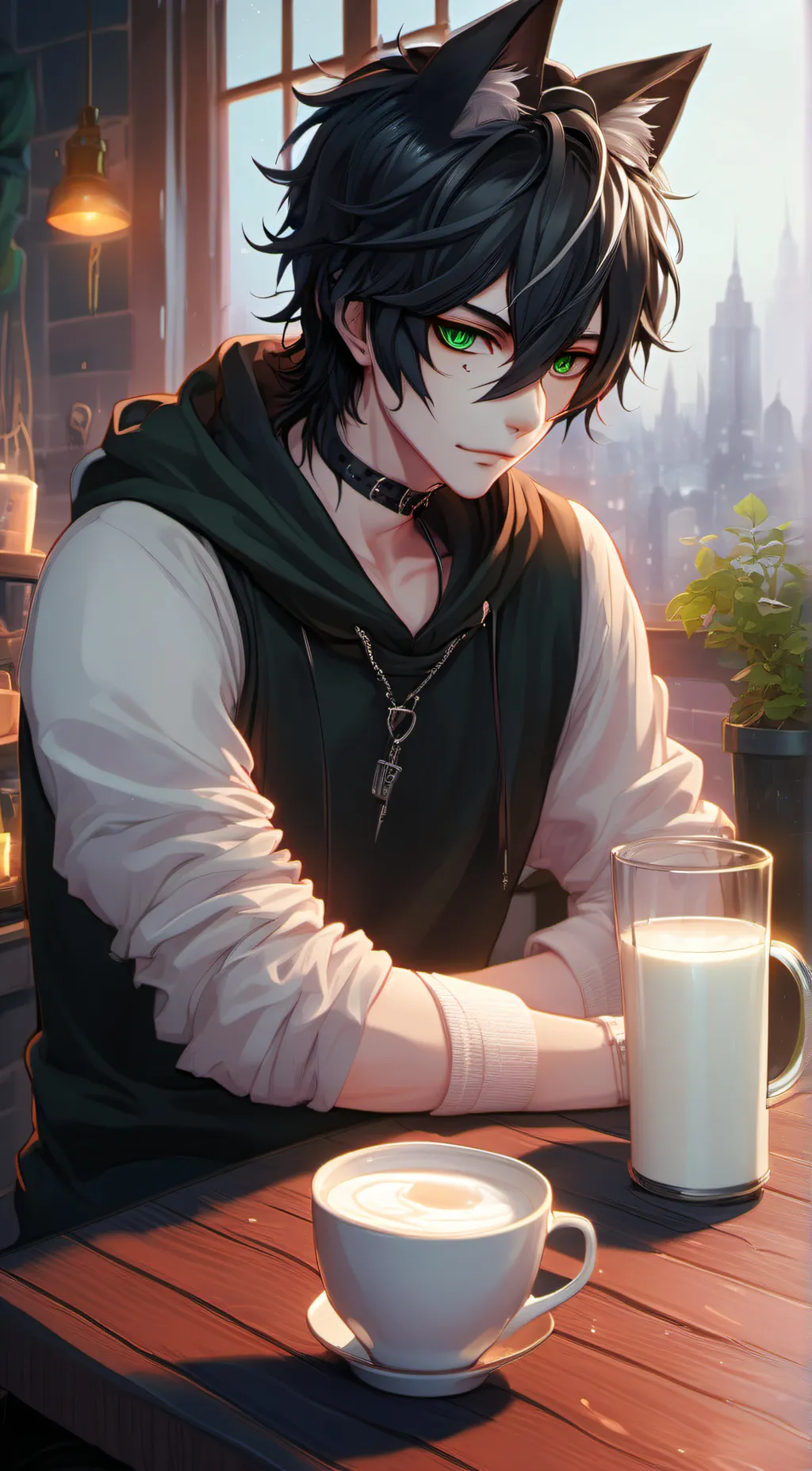 ai character: Black Hair background