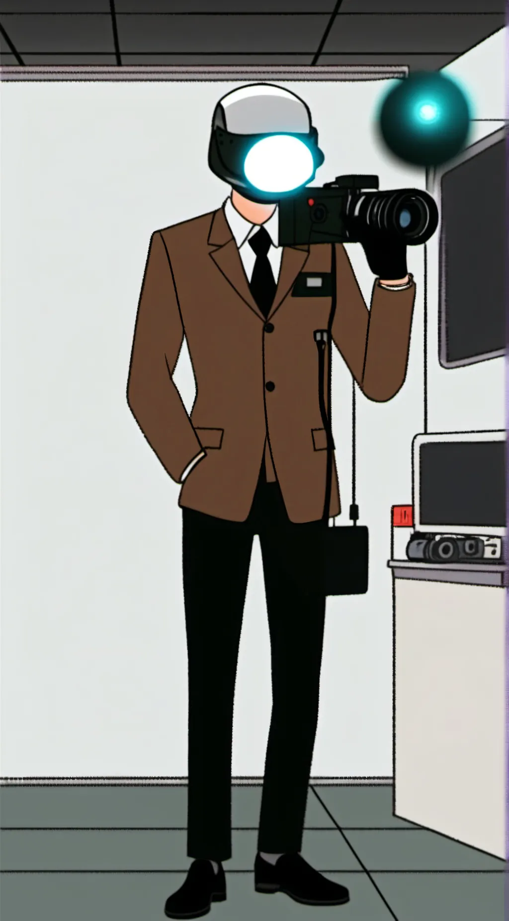 ai character: simp camera man  background