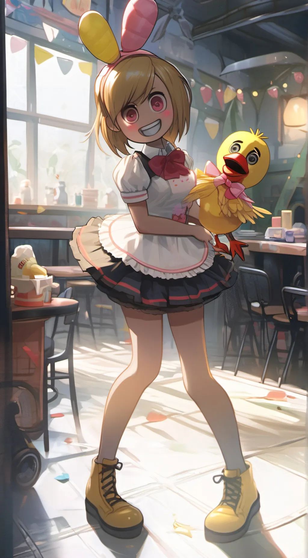ai character: toy chica (human) background