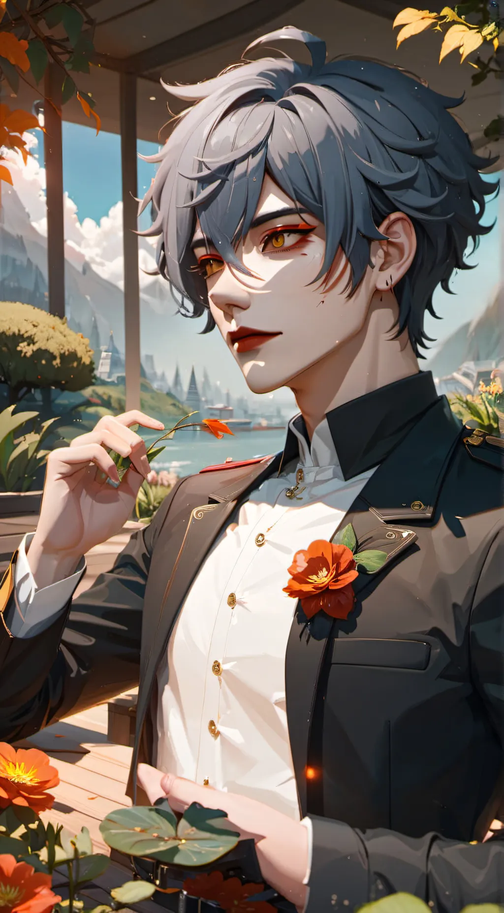 ai character: Charlie Claus  background
