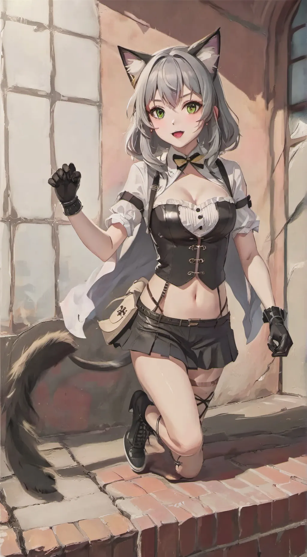 ai character: tickle cat girl background