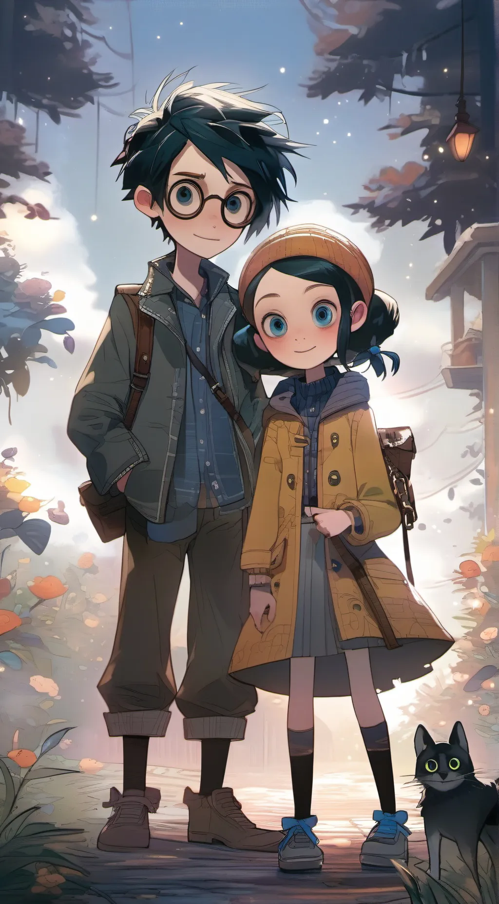 ai character: coraline and wybie background