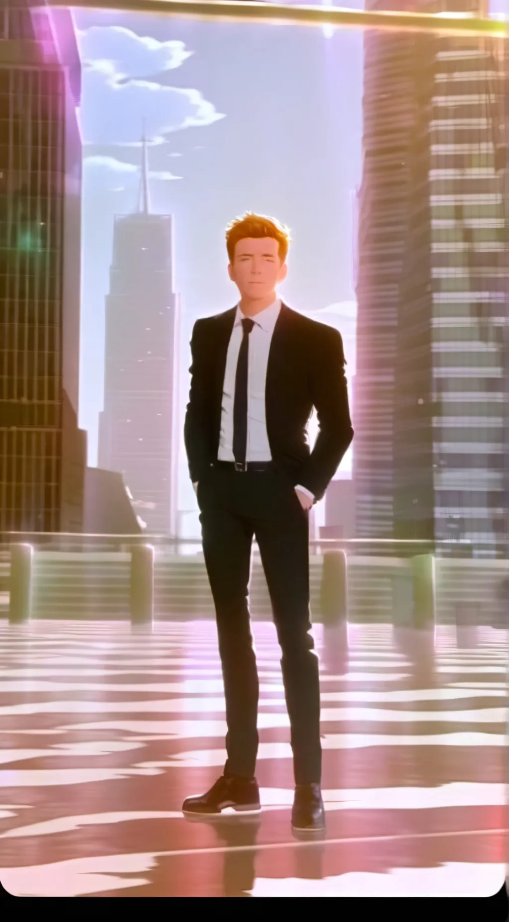 ai character: Rick Astley  background