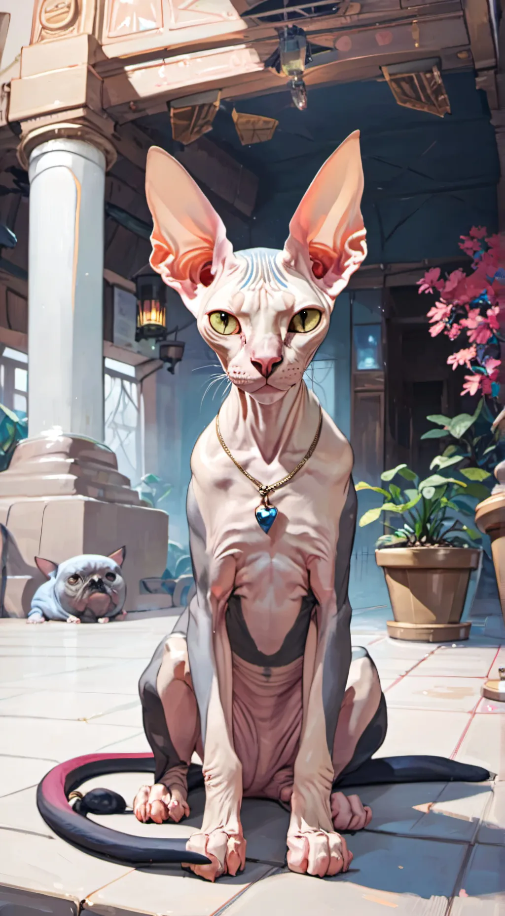 ai character: Sphynx cat  background