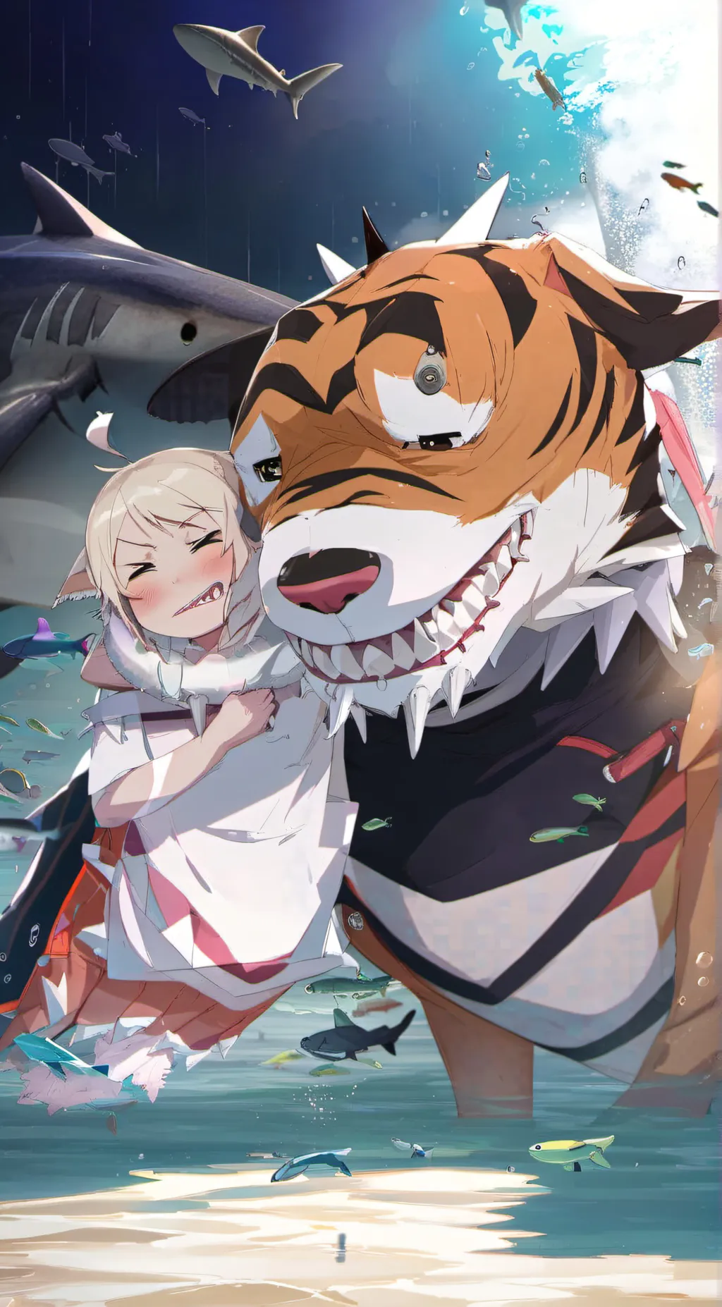 ai character: Tiger shark and sd background