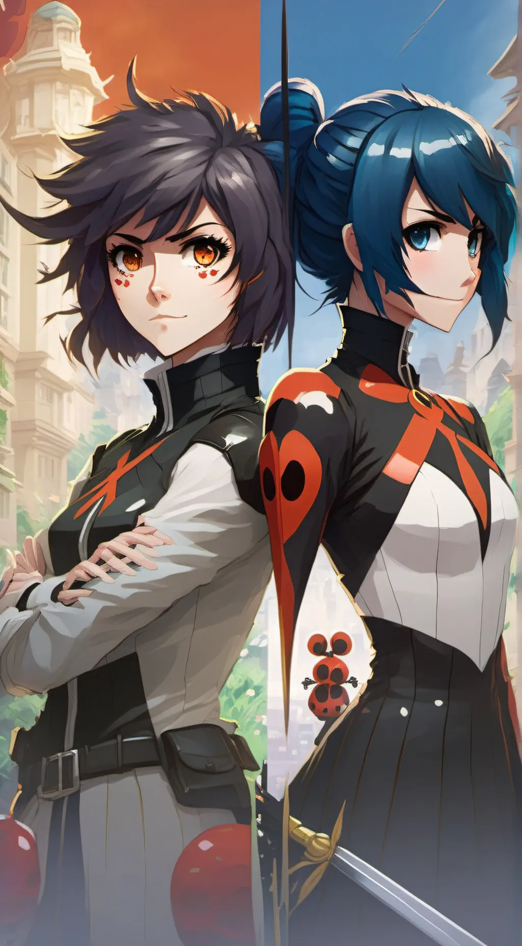 ai character: Ryuko & Ladybug background