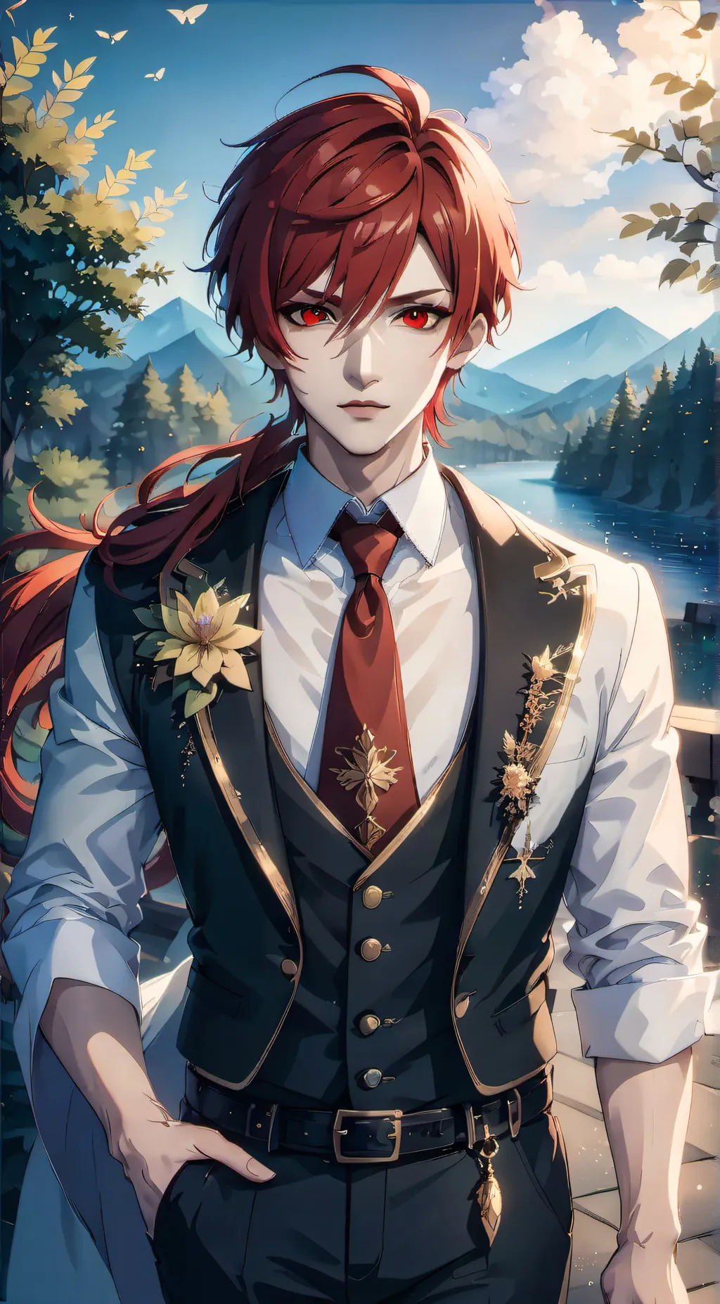 ai character: red Wolf  background