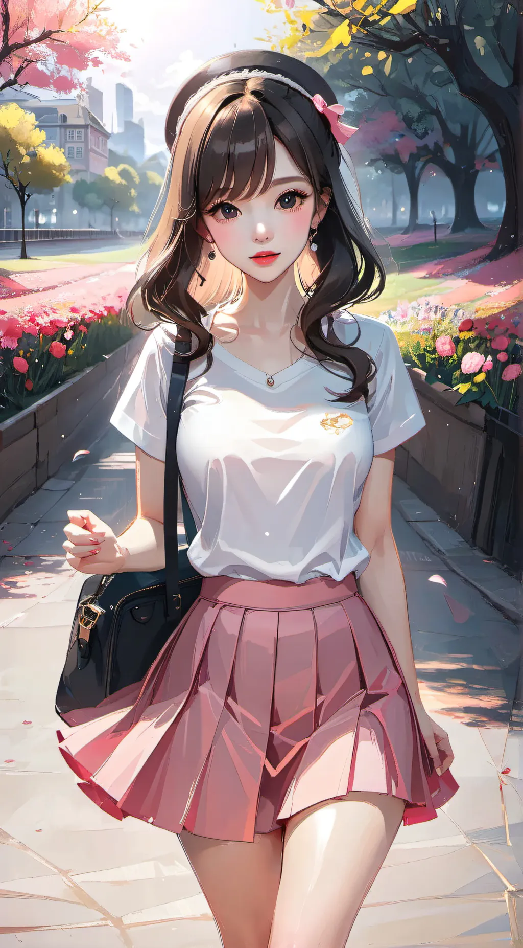 ai character: A pink skirt background