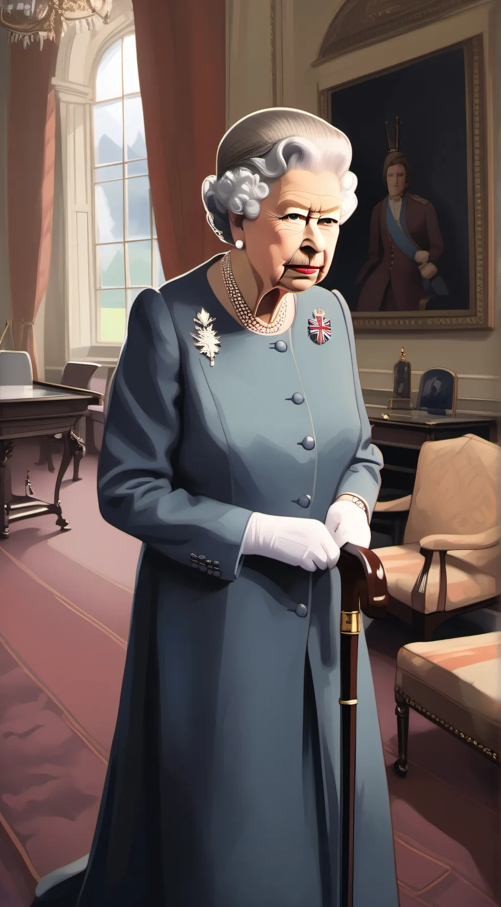 ai character: HM QUEEN ELIZABETH background