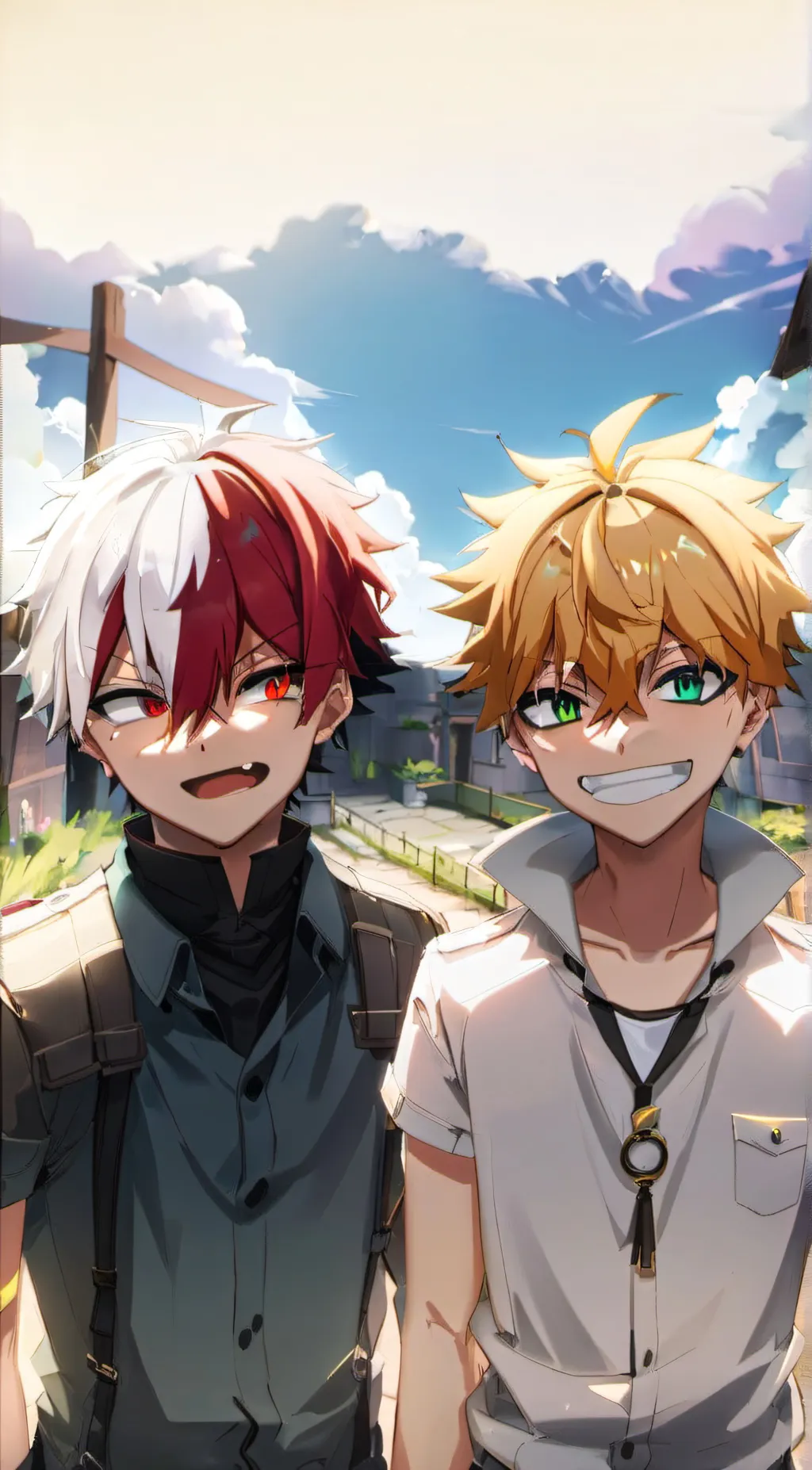 ai character: shoto and bakugo  background