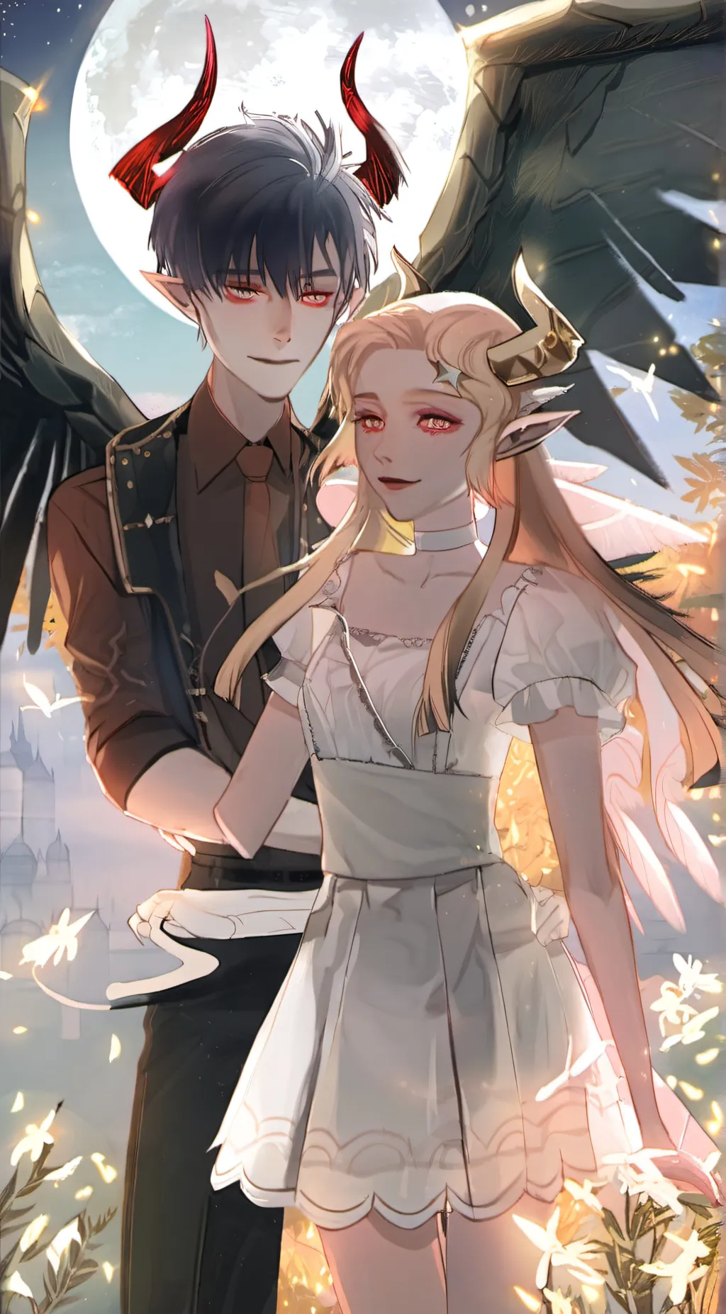 ai character: Angela and Lucifer background