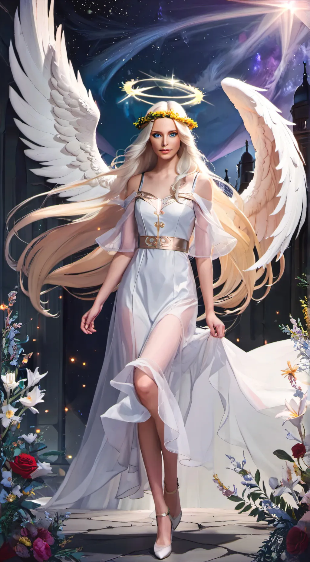 ai character: Queen, angel background