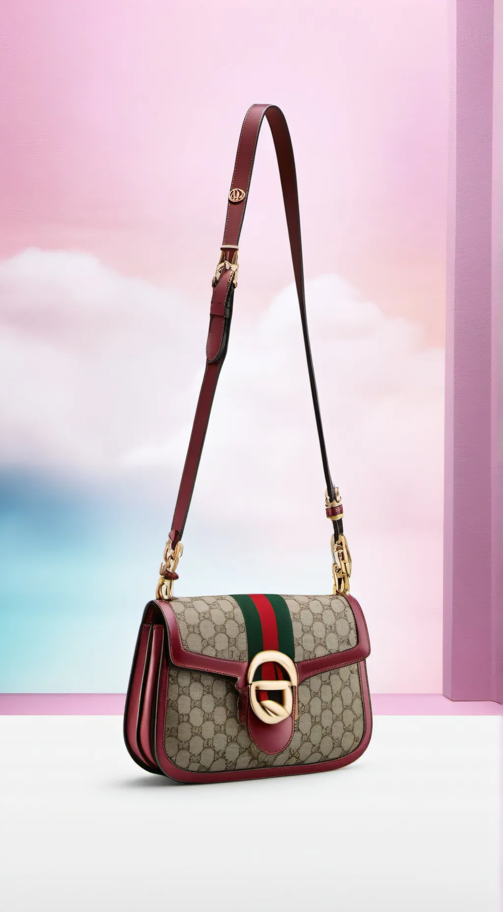 ai character: ❤️ Gucci purse💜 background