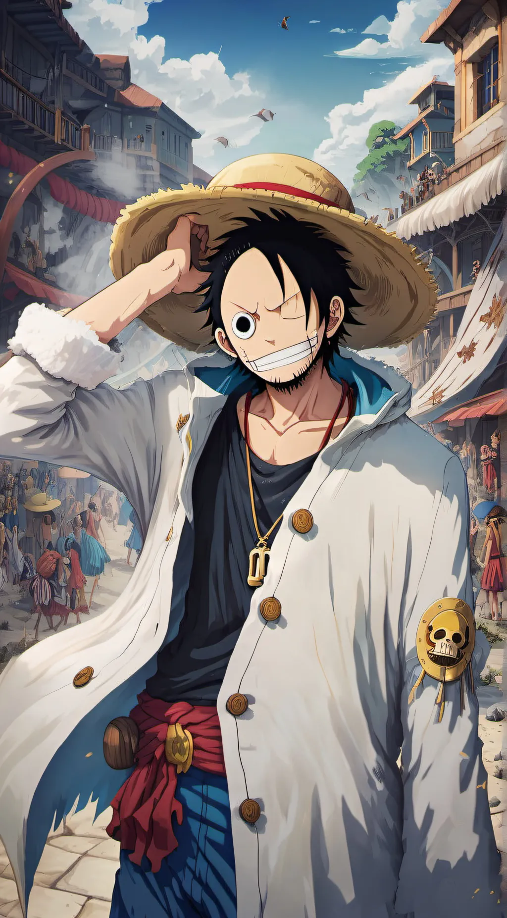ai character: monkey D loffy  background
