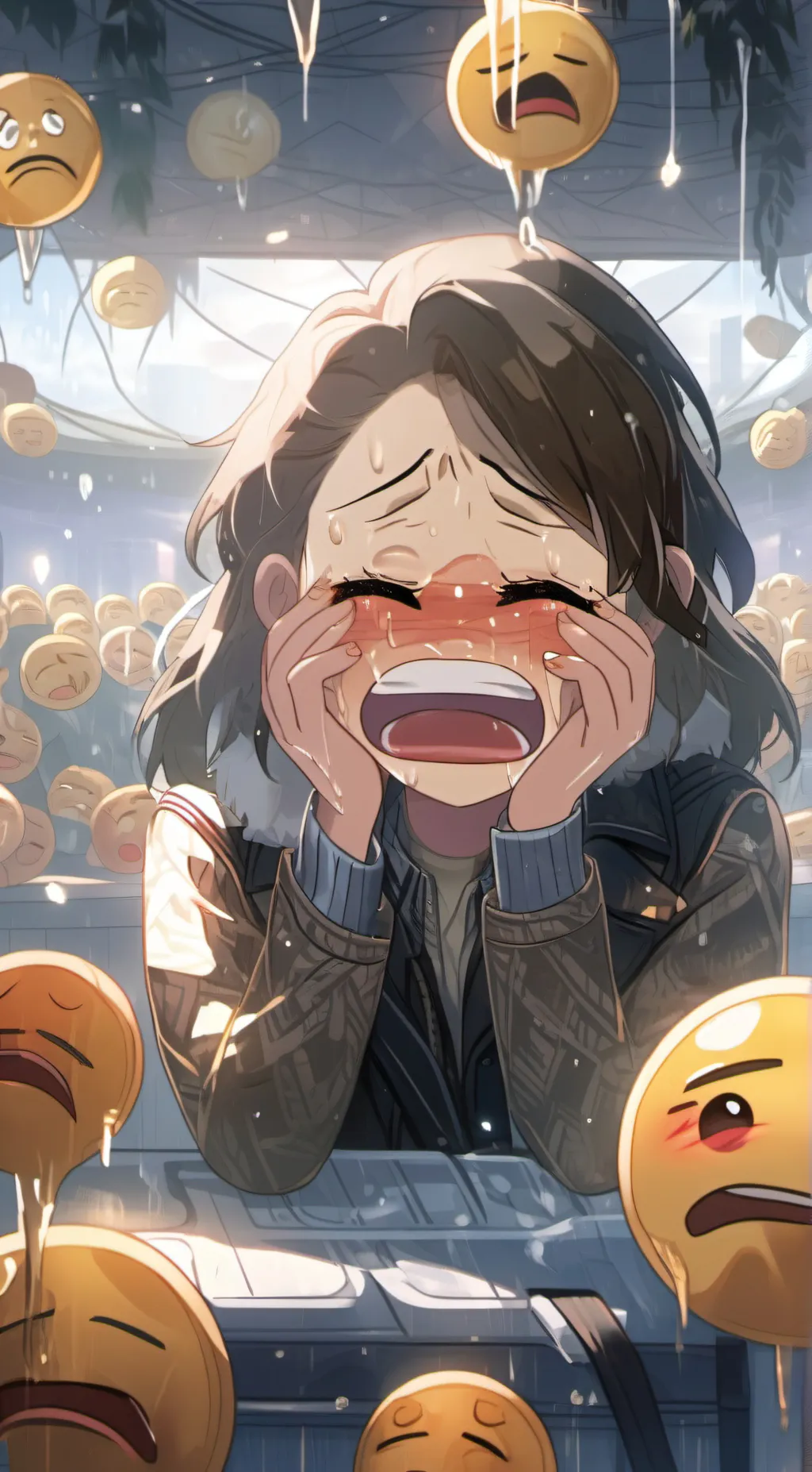 ai character: Crying emoji background
