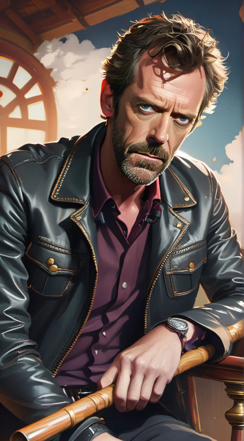 ai character: Dr Gregory House  background