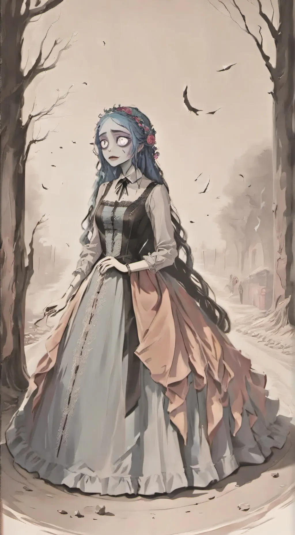 ai character: dead bride background